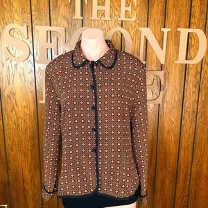 Bora‎ Bora Geometric Blouse Womens Large Red Retro Whimsygoth Folk Button Up Top